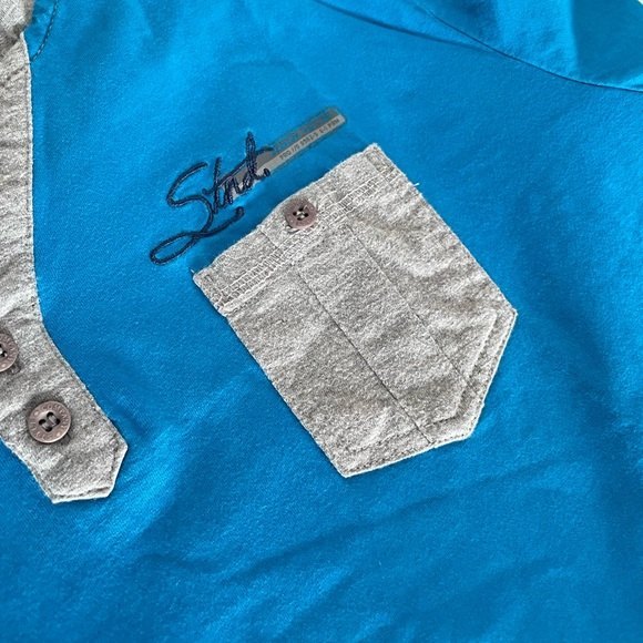 Xios New York 100% Cotton Mens Blue Gray Short Sleeve Hooded Shirt XL - Picture 2 of 4